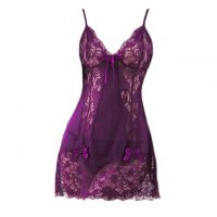 L0471 - Baju Tidur Lingerie Mini Dress Nightgown Gaun Pendek Ungu Transparan
