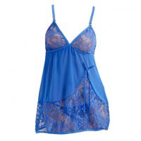 L0561 - Baju Tidur Lingerie Mini Dress Nightgown Gaun Pendek Asimetris Biru Transparan