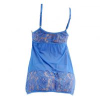 L0561 - Baju Tidur Lingerie Mini Dress Nightgown Gaun Pendek Asimetris Biru Transparan - 2