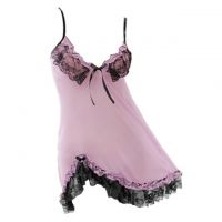 L0127 - Baju Tidur Lingerie Mini Dress Nightgown Gaun Pendek Asimetris Ungu Transparan