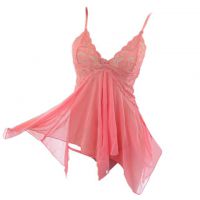 L0140 - Baju Tidur Lingerie Mini Dress Nightgown Gaun Pendek Peach Transparan