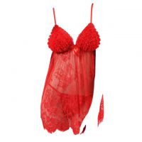 L0758 - Baju Tidur Lingerie Mini Dress Nightgown Gaun Pendek Merah Transparan