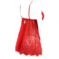 L0758 - Baju Tidur Lingerie Mini Dress Nightgown Gaun Pendek Merah Transparan - 2