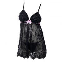 L0759 - Baju Tidur Lingerie Mini Dress Nightgown Gaun Pendek Hitam Transparan