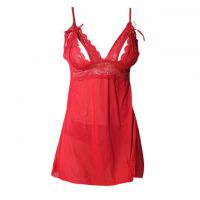 L0788 - Baju Tidur Lingerie Mini Dress Nightgown Gaun Pendek Merah Transparan Cup Bisa Dibuka