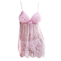 L0806 - Baju Tidur Lingerie Mini Dress Nightgown Gaun Pendek Pink Transparan