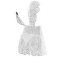 L1097 - Baju Tidur Lingerie Mini Dress Nightgown Gaun Pendek Putih Transparan - 2