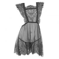L1098 - Baju Tidur Lingerie Mini Dress Nightgown Gaun Pendek Hitam Transparan