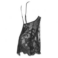 L1128 - Baju Tidur Lingerie Mini Dress Nightgown Gaun Pendek Hitam Transparan Bunga-Bunga - 2