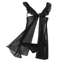 L1133 - Baju Tidur Lingerie Babydoll Mini Dress Hitam Transparan Open Cup Pengait Depan