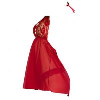 L1141 - Baju Tidur Lingerie Mini Dress Nightgown Gaun Pendek Halter Merah Transparan - 2