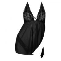 L1142 - Baju Tidur Lingerie Mini Dress Nightgown Gaun Pendek Halter Hitam Transparan