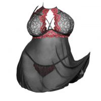 L1169 - Baju Tidur Lingerie Jumbo Big Size Mini Dress Nightgown Gaun Pendek Hitam Transparan Bra Kawat Open Cup