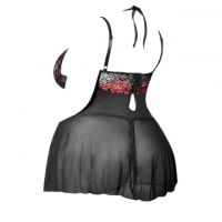 L1169 - Baju Tidur Lingerie Jumbo Big Size Mini Dress Nightgown Gaun Pendek Hitam Transparan Bra Kawat Open Cup - 2