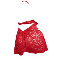 L1179 - Baju Tidur Lingerie Jumbo Big Size Mini Dress Nightgown Gaun Pendek Halter Merah Transparan - 2