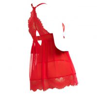 L1183 - Baju Tidur Lingerie Mini Dress Nightgown Gaun Pendek Merah Transparan Bra Kawat - 2