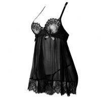 L1184 - Baju Tidur Lingerie Mini Dress Nightgown Gaun Pendek Hitam Transparan Bra Kawat