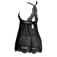 L1184 - Baju Tidur Lingerie Mini Dress Nightgown Gaun Pendek Hitam Transparan Bra Kawat - 2