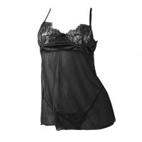 L1187 - Baju Tidur Lingerie Mini Dress Nightgown Gaun Pendek Hitam Transparan Bra Kawat