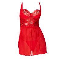 L1193 - Baju Tidur Lingerie Mini Dress Nightgown Gaun Pendek Merah Transparan Bra Kawat