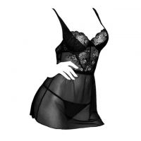 L1194 - Baju Tidur Lingerie Mini Dress Nightgown Gaun Pendek Hitam Transparan Bra Kawat