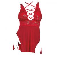L1195 - Baju Tidur Lingerie Mini Dress Nightgown Gaun Pendek Merah Transparan