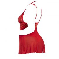 L1195 - Baju Tidur Lingerie Mini Dress Nightgown Gaun Pendek Merah Transparan - 2