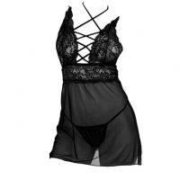 L1196 - Baju Tidur Lingerie Mini Dress Nightgown Gaun Pendek Hitam Transparan
