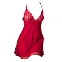 L1212 - Baju Tidur Lingerie Mini Dress Nightgown Gaun Pendek Tali Silang Merah Transparan