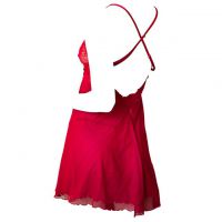 L1212 - Baju Tidur Lingerie Mini Dress Nightgown Gaun Pendek Tali Silang Merah Transparan - 2