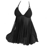L1267 - Baju Tidur Lingerie Mini Dress Nightgown Gaun Pendek Halter Hitam Transparan