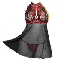L1268 - Baju Tidur Lingerie Mini Dress Nightgown Gaun Pendek Hitam Transparan Bra Kawat Open Cup