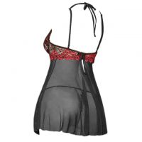 L1268 - Baju Tidur Lingerie Mini Dress Nightgown Gaun Pendek Hitam Transparan Bra Kawat Open Cup - 2