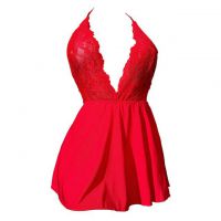 L1301 - Baju Tidur Lingerie Mini Dress Nightgown Gaun Pendek Halter Merah