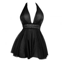 L1302 - Baju Tidur Lingerie Mini Dress Nightgown Gaun Pendek Halter Hitam Transparan