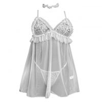 L1312 - Baju Tidur Lingerie Mini Dress Nightgown Gaun Pendek Putih Transparan Kalung Choker