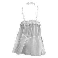 L1312 - Baju Tidur Lingerie Mini Dress Nightgown Gaun Pendek Putih Transparan Kalung Choker - 2