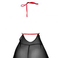 L1316 - Baju Tidur Lingerie Mini Dress Nightgown Gaun Pendek Halter Hitam Transparan Kombinasi Merah - 2