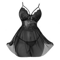 L1317 - Baju Tidur Lingerie Mini Dress Nightgown Gaun Pendek Hitam Transparan