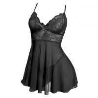 L1319 - Baju Tidur Lingerie Mini Dress Nightgown Gaun Pendek Hitam Transparan