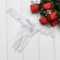 GS371 - Celana Dalam G-String Mutiara Crotchless Putih Karet Renda - 2