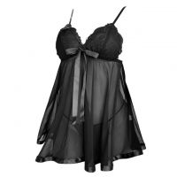 L1329 - Baju Tidur Lingerie Mini Dress Nightgown Gaun Pendek Hitam Transparan