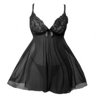 L1333 - Baju Tidur Lingerie Mini Dress Nightgown Gaun Pendek Hitam Transparan