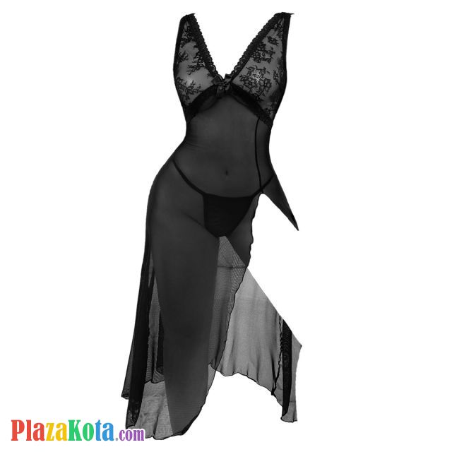 L1337 - Baju Tidur Lingerie Long Gown Gaun Panjang Maxi Dress Hitam Transparan