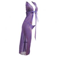 L0364 - Baju Tidur Lingerie Robe Kimono Dress Halter Ungu Transparan